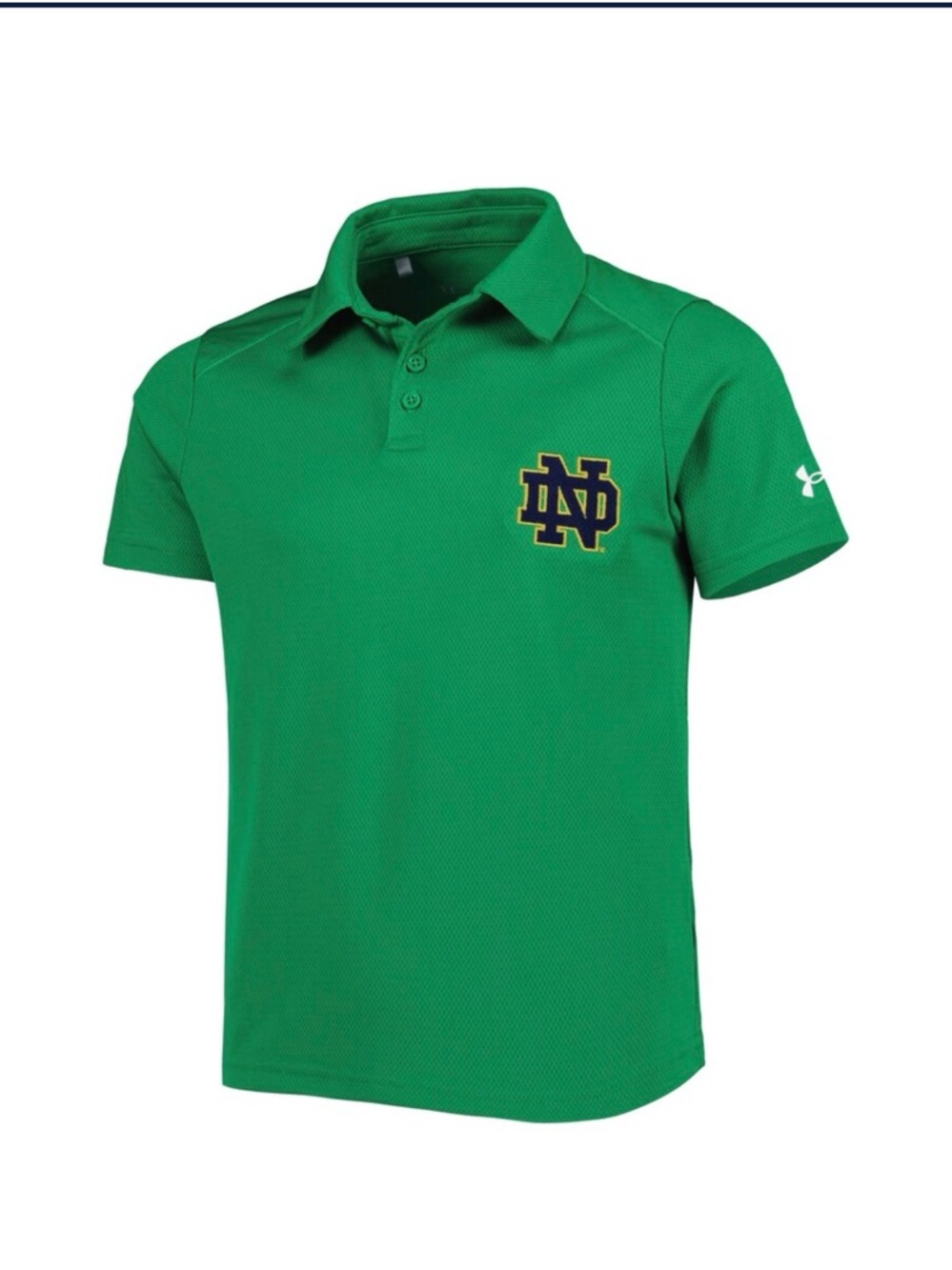 Under Armour Kelly Green Notre Dame Short Sleeve Polo Green, size Medium